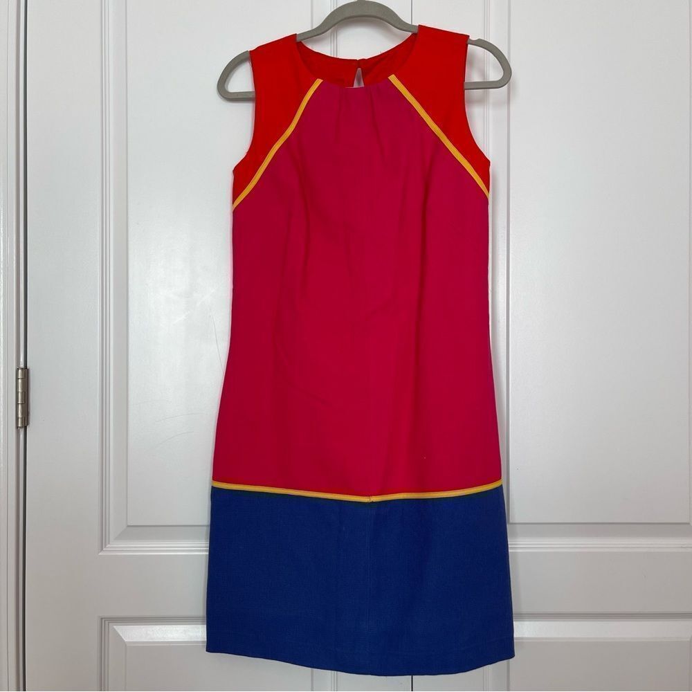 Anthropologie Tabitha Colorblock Red, Pink & Blue Sleeveless Dress Size Medium